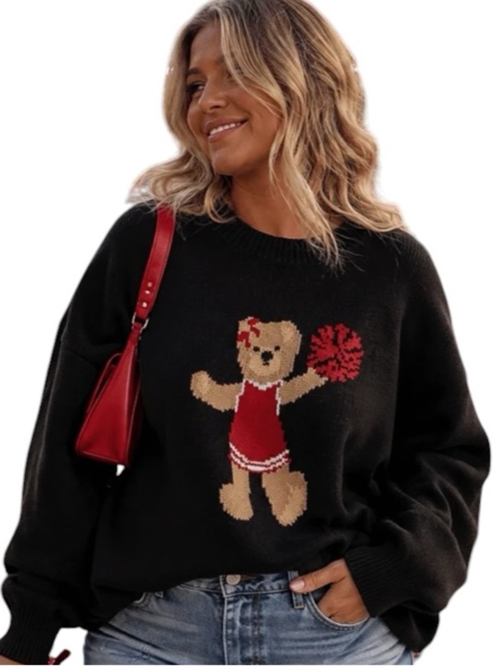 👑COMING SOON👑 NEW TEDDY BEAR CHEERLEADER SWEATER BLACK
